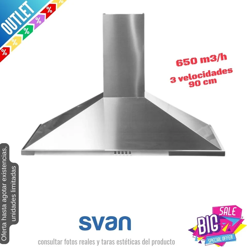 Campana Svan inox 90cm 650m3/h (026243) OUTLET