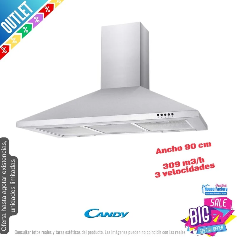 Campana Candy inox 90cm 309m3/h (026246) OUTLET