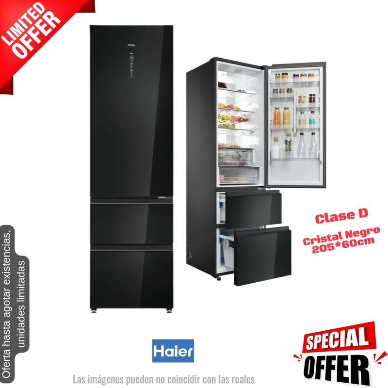 Frigorífico francés Haier cristal negro 205*60cm (026062) OFERTA