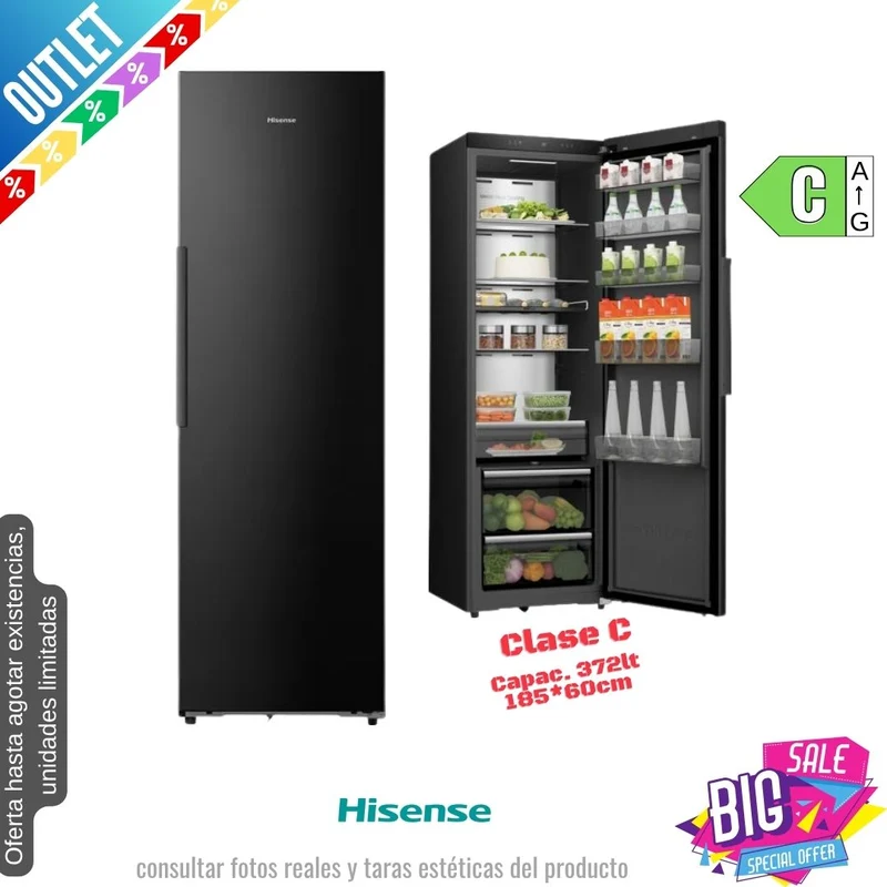 Frigorífico Hisense negro 1 puerta 185*60cm (026056) OUTLET
