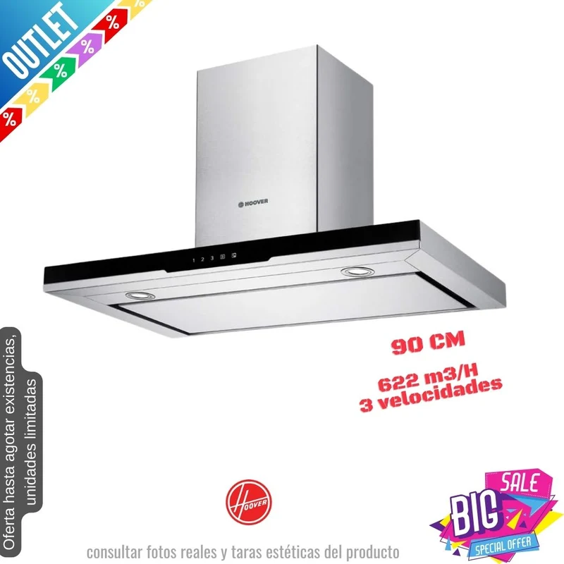 Campana Hoover negra inox 90cm 622m3/h HDSV985B OUTLET