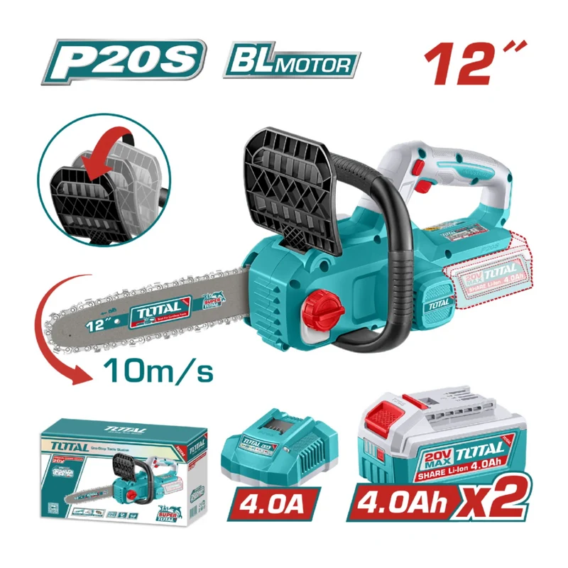 Total Motosierra 20V Bl 12" con 2 Baterias 4.0, UTGSLI201262