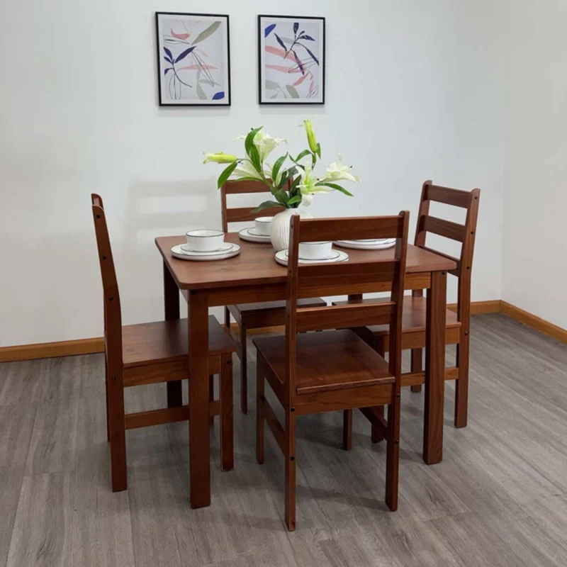 Tokoa Juego de Comedor Cuadrado 4 Sillas Madera Castaño (CO-4015)