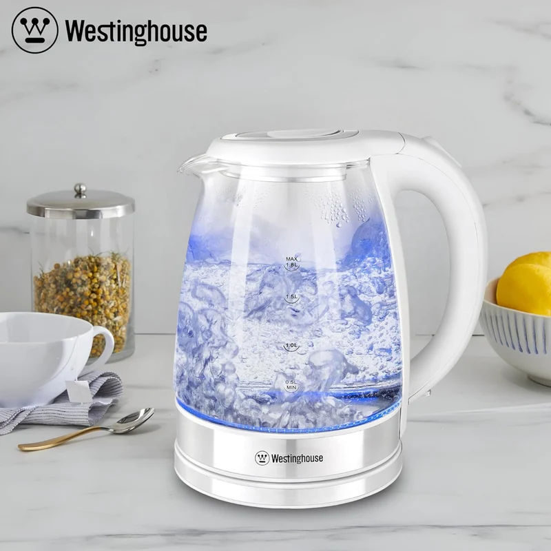 Westinghouse Hervidor Eléctrico de Vidrio Simple Life de 1,8 Litros, WKWKKL21WH