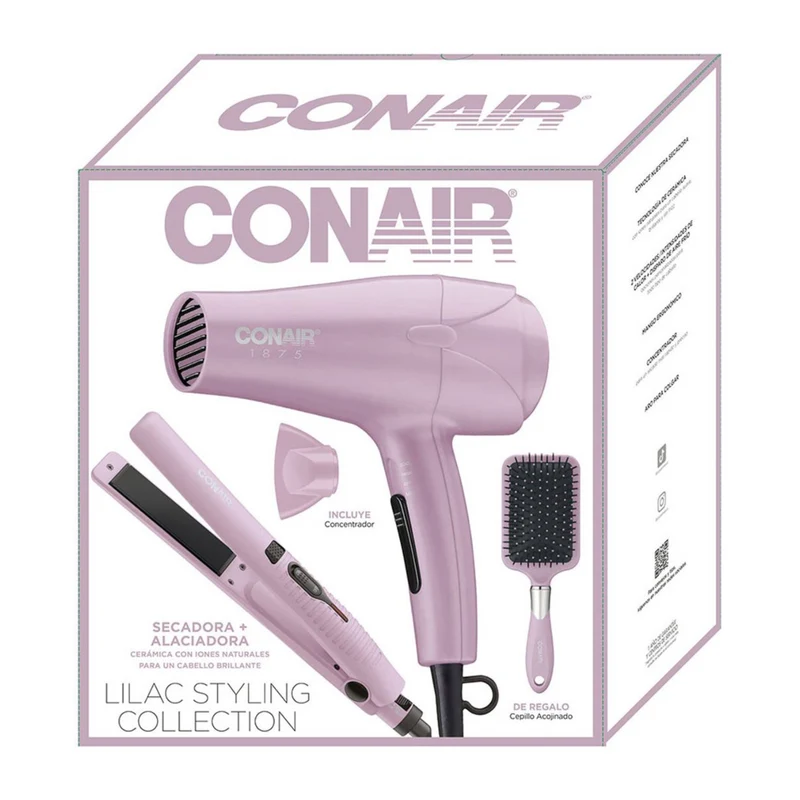 Conair Set Plancha Alisadora Lilac Styling Collection + Secador para Cabello Lilac Styling Collection 1875W, CB220PP3UX