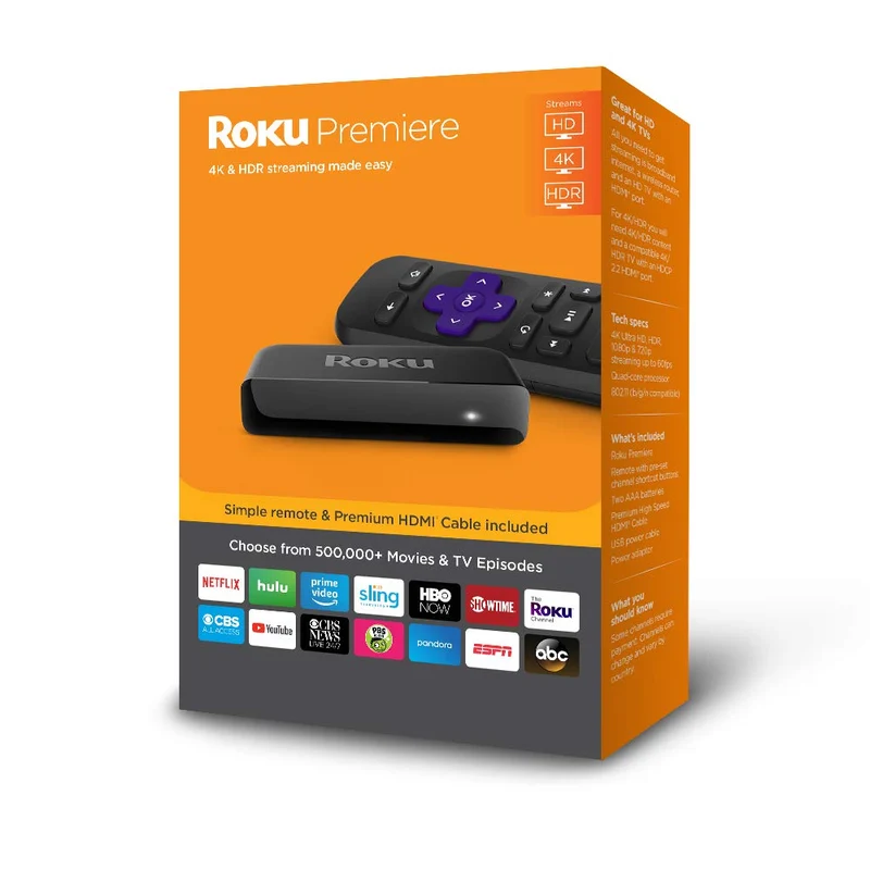 Roku Premiere | 4K/HDR/HD Streaming Player with IR Remote and Premium HDMI Cable (2018)
