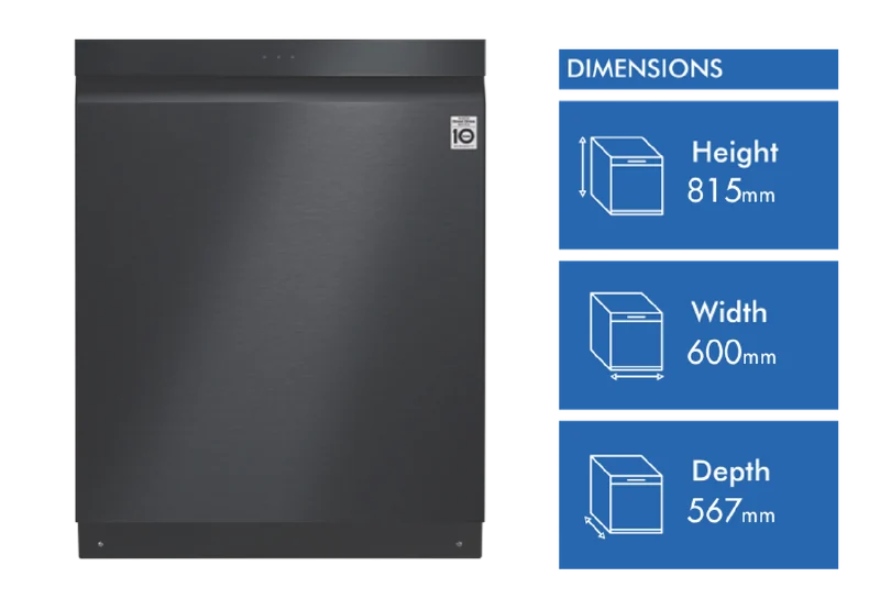 LG 60cm 15 Place QuadWash TrueSteam Built Under Dishwasher, Matt Black Stainless Steel