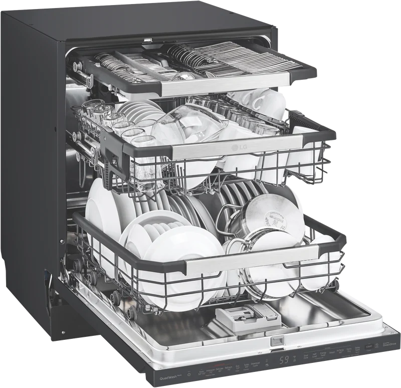LG 60cm 15 Place QuadWash TrueSteam Built Under Dishwasher, Matt Black Stainless Steel
