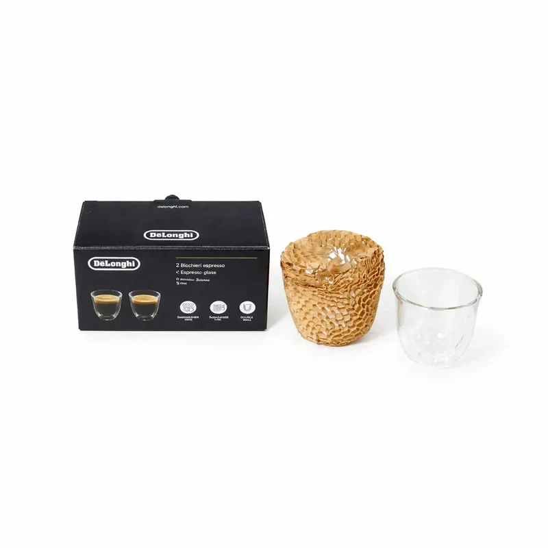 DeLonghi Vasos de Café Espresso AS00009914 - Set 2 Vasos Doble Pared Vidrio Borosilicato 90ml