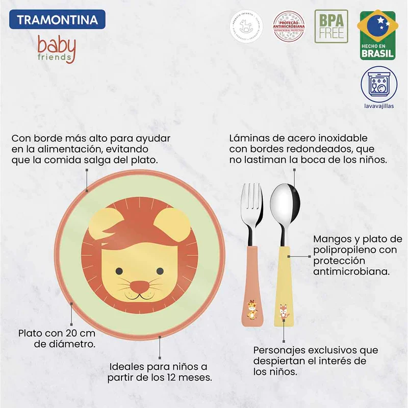 Juego infantil colorido baby friends 3 piezas Tramontina