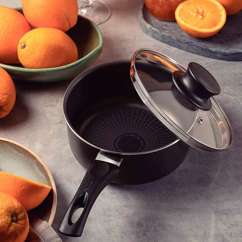 Olla paris en aluminio con antiadherente negro 18 cm con tapa Tramontina