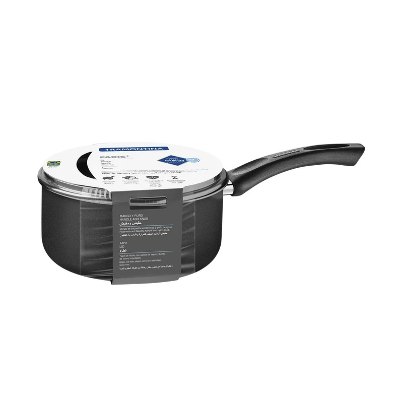 Olla paris en aluminio con antiadherente negro 18 cm con tapa Tramontina