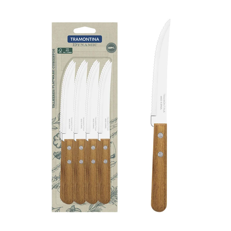 Juego de cuchillos filo dentado dynamic con mango madera 12 piezas Tramontina
