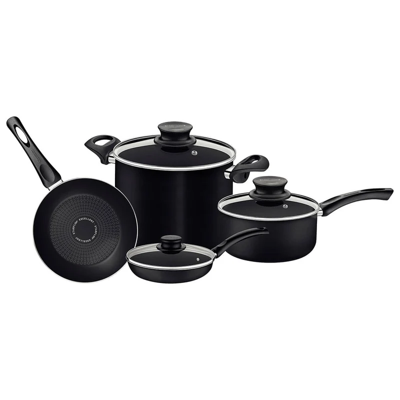 Batería cocina paris en aluminio con antiadherente negro 7 piezas Tramontina