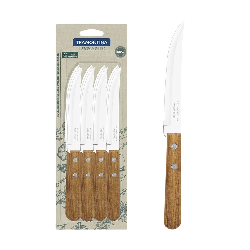 Juego de cuchillos filo liso dynamic con mango madera 12 piezas Tramontina