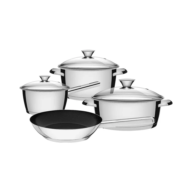 Batería de cocina de acero inoxidable con fondo triple de 4 piezas Tramontina