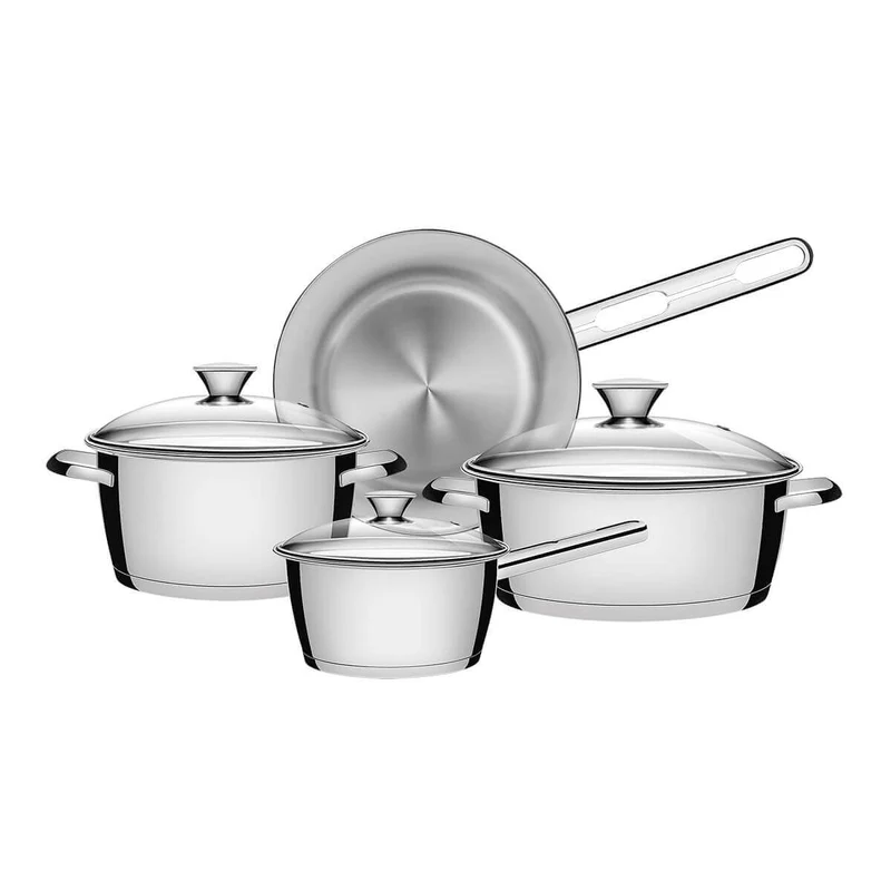Batería de cocina de acero inoxidable con fondo triple de 4 piezas Tramontina