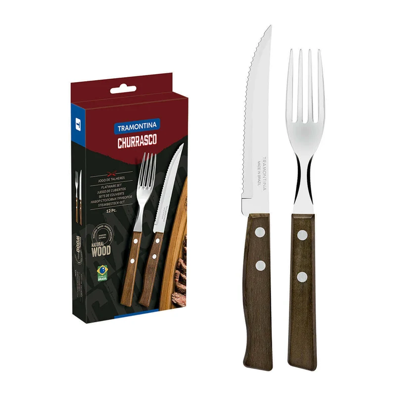 Juego de cubiertos para asado con mango madera 12 piezas Tramontina