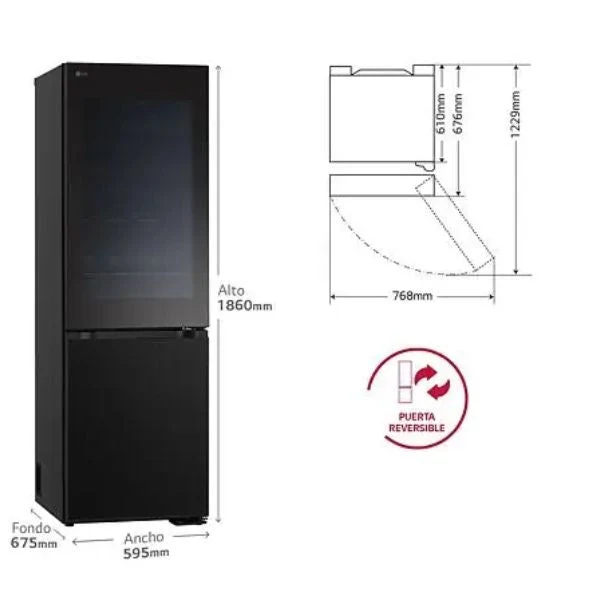 Frigorífico Combi LG GBG5160CEV Instaview DoorCooling+ Negro Grafito 1,86 m