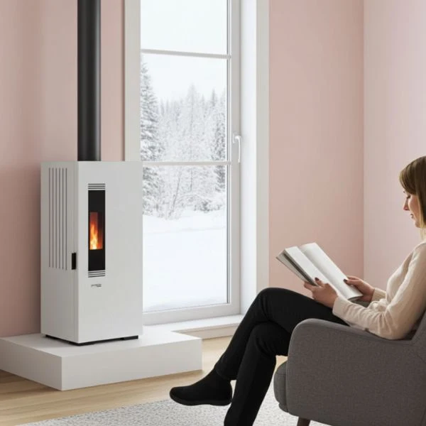 Estufa de Pellets MUNDOCLIMA BIOTHERM MILA 5 kW · Alta Eficiencia · Colores Negro o Blanco