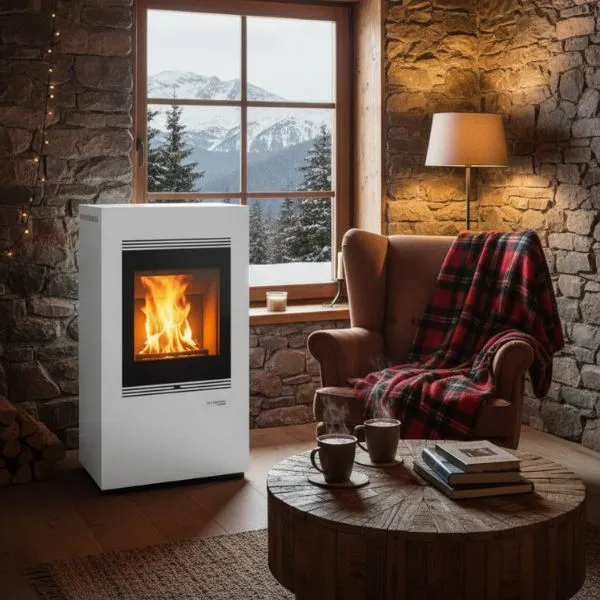 Estufa de Pellets MUNDOCLIMA BIOTHERM MILA 5 kW · Alta Eficiencia · Colores Negro o Blanco