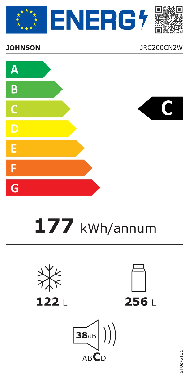 FRIGORIFICO COMBI JOHNSON NO FROST NF 201X59.5X67.8 FULL INVERTER CLASE C BLANCO DISPLAY Ref. JRC200CN2W