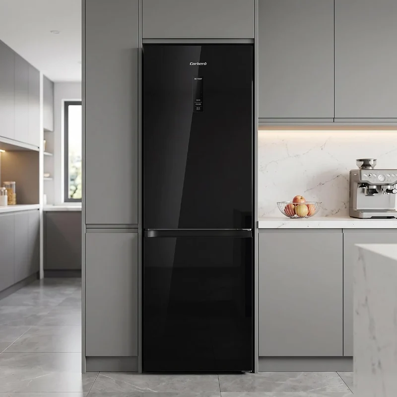 Frigorífico Combi Corbero CCHGL186NFN, 188X60, E, NoFrost 400L Cristal Negro