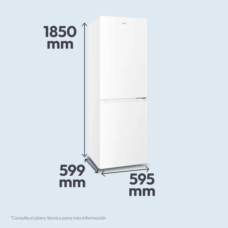 Frigorífico Combi Candy CNCQ2T6S18DW, No Frost, 185 cm, 355 L, 4 Cajones, Eficiencia E - Blanco