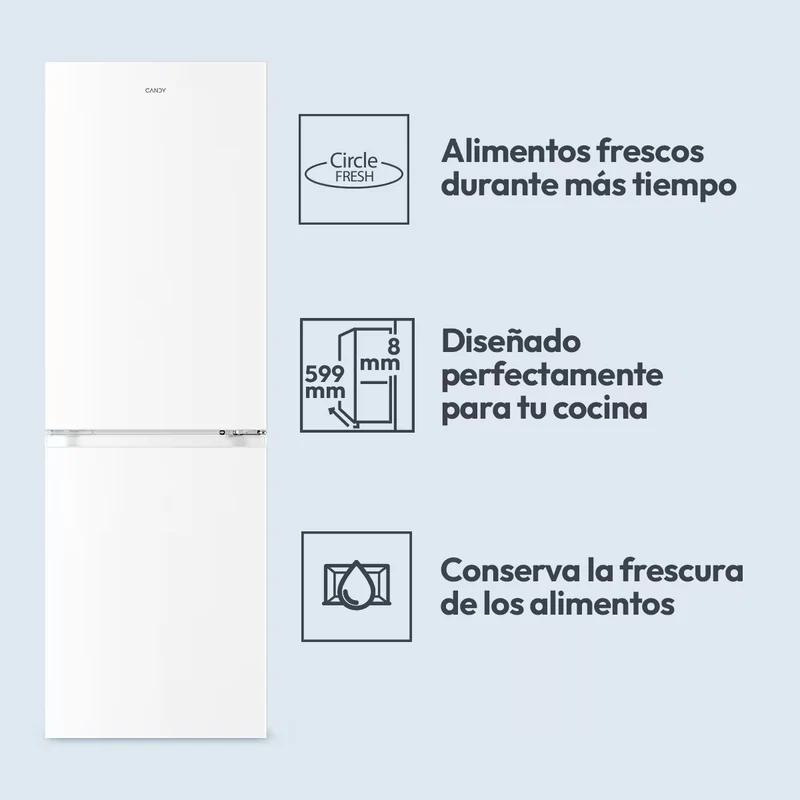 Frigorífico Combi Candy CNCQ2T6S18DW, No Frost, 185 cm, 355 L, 4 Cajones, Eficiencia E - Blanco
