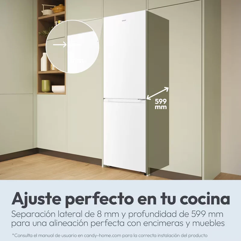 Frigorífico Combi Candy CNCQ2T6S18DW, No Frost, 185 cm, 355 L, 4 Cajones, Eficiencia E - Blanco