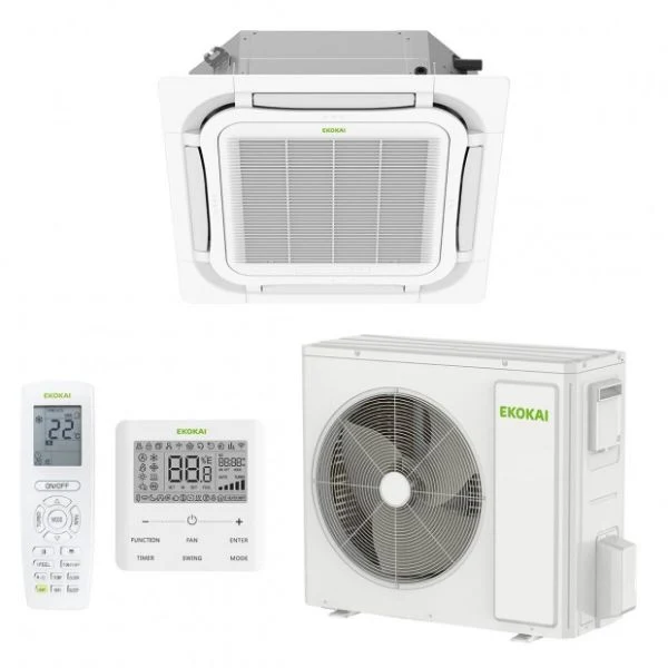Cassette EKOKAI Serie FGW · Inverter R32 · A++ · Flujo 360º · WiFi · 5–16 kW · Oficinas y Comercios