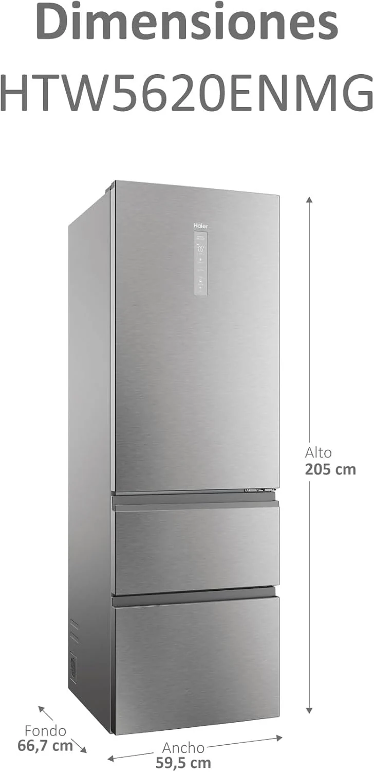 Frigorífico Combi Haier 3P HTW5620ENMG, 205x60cm, NOFROST, E, Inox,