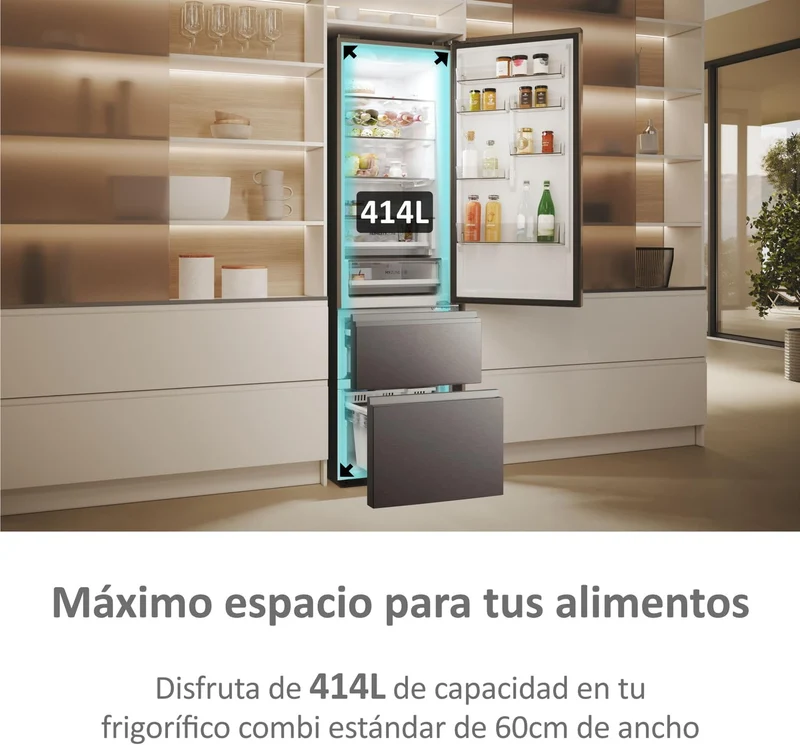Frigorífico Combi Haier 3P HTW5620ENMG, 205x60cm, NOFROST, E, Inox,