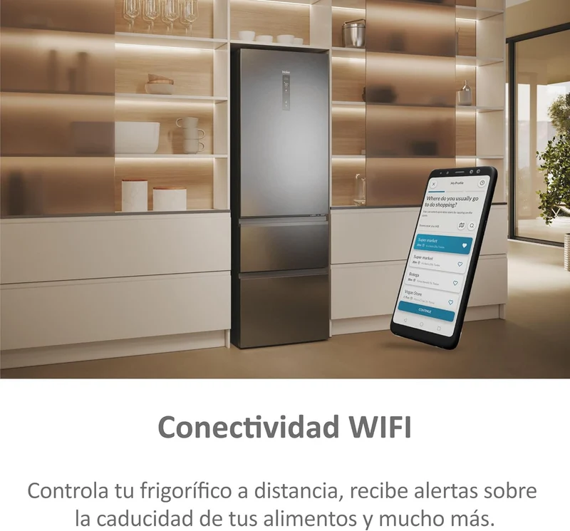 Frigorífico Combi Haier 3P HTW5620ENMG, 205x60cm, NOFROST, E, Inox,