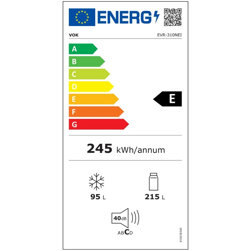 FRÍGORIFICO COMBI VOK 185 CM INOX EFICIENCÍA ENERGÉTICA CLASE E EVR-310NEI