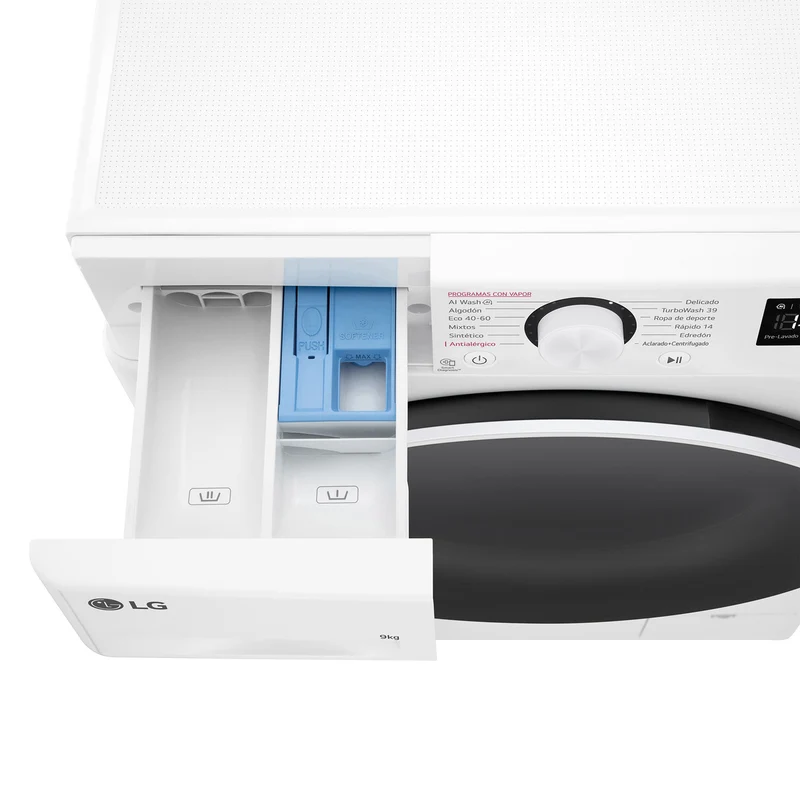 LAVADORA LG F4WR6009A0W 9KG 1400RPM SMART STEAM - ,CLASE A-10%, TURBOWASH360, VAPOR, 12 PROGRAMAS
