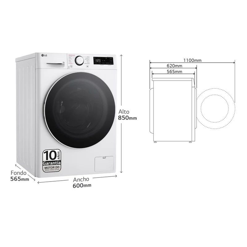 LAVADORA LG F4WR6009A0W 9KG 1400RPM SMART STEAM - ,CLASE A-10%, TURBOWASH360, VAPOR, 12 PROGRAMAS