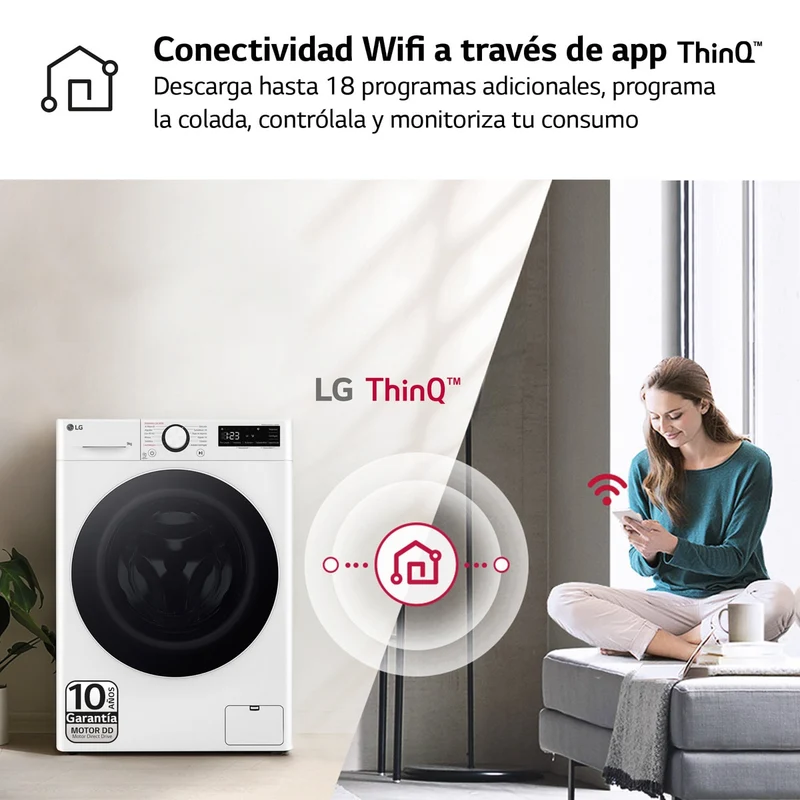 LAVADORA LG F4WR6009A0W 9KG 1400RPM SMART STEAM - ,CLASE A-10%, TURBOWASH360, VAPOR, 12 PROGRAMAS