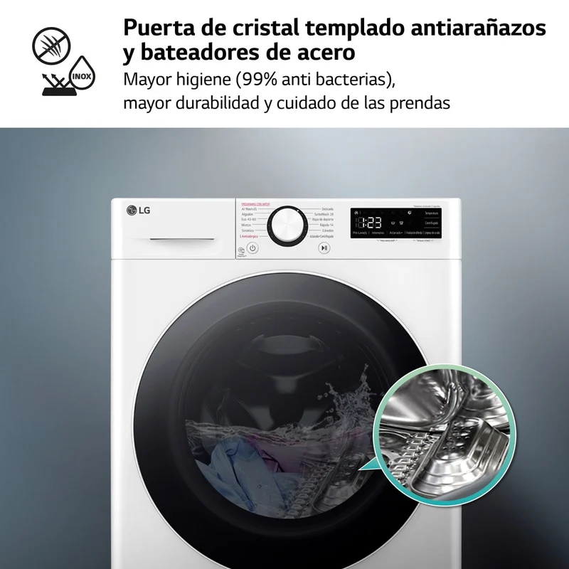 LAVADORA LG F4WR6009A0W 9KG 1400RPM SMART STEAM - ,CLASE A-10%, TURBOWASH360, VAPOR, 12 PROGRAMAS