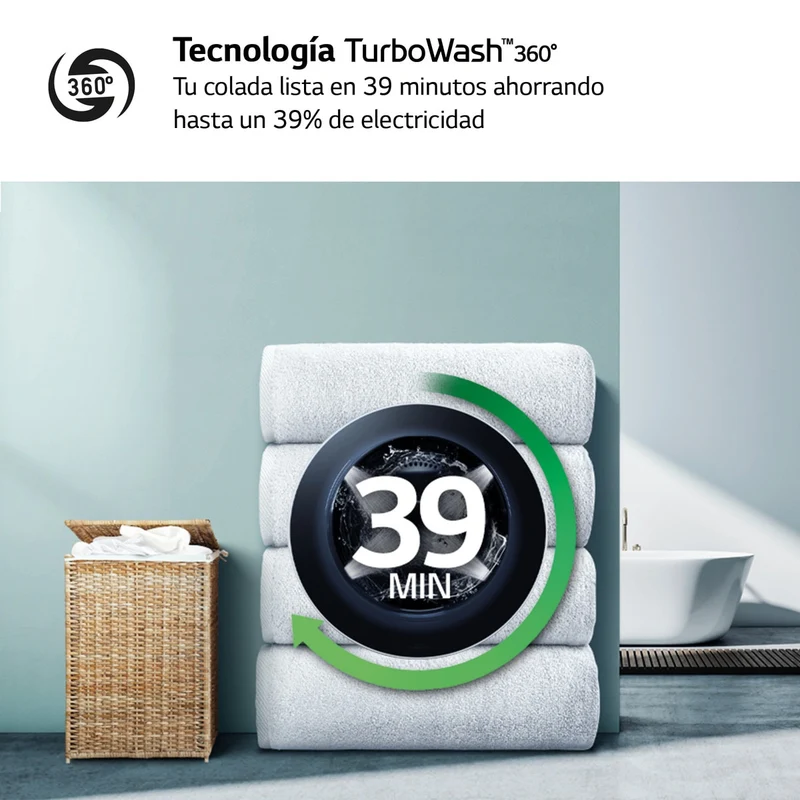 LAVADORA LG F4WR6009A0W 9KG 1400RPM SMART STEAM - ,CLASE A-10%, TURBOWASH360, VAPOR, 12 PROGRAMAS
