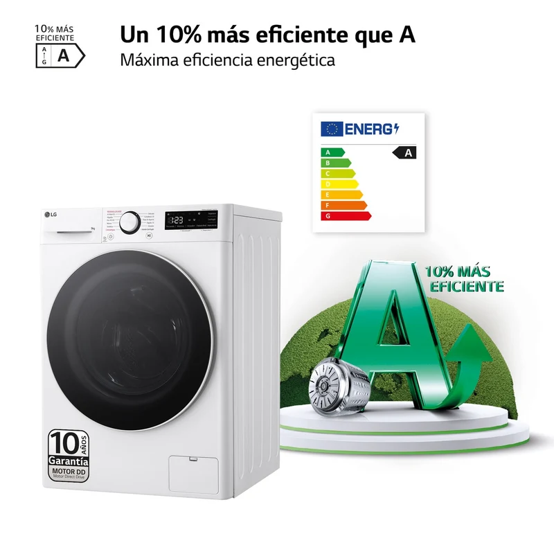 LAVADORA LG F4WR6009A0W 9KG 1400RPM SMART STEAM - ,CLASE A-10%, TURBOWASH360, VAPOR, 12 PROGRAMAS
