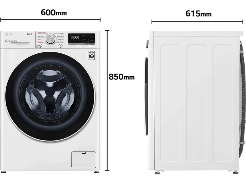 Lavadora LG F4WV5012S0W, 12kg, 1400rpm, B,INVERTER SERIE 500 AI Direct Drive