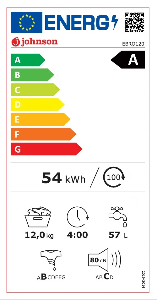 Lavadora DANUBIO120 12 Kg – Motor Inverter, 1.400 rpm, VapCare y Clase Energética A