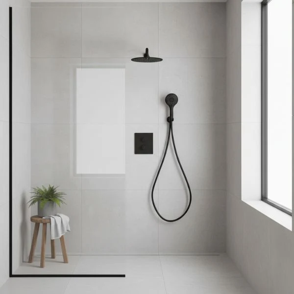 Sistema de Ducha Termostático Empotrado Clever UP! Urban Negro Mate – Control Preciso y Estilo Moderno