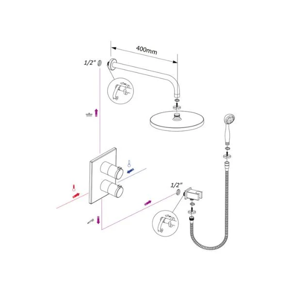 Sistema de Ducha Termostático Empotrado Clever UP! Urban Negro Mate – Control Preciso y Estilo Moderno