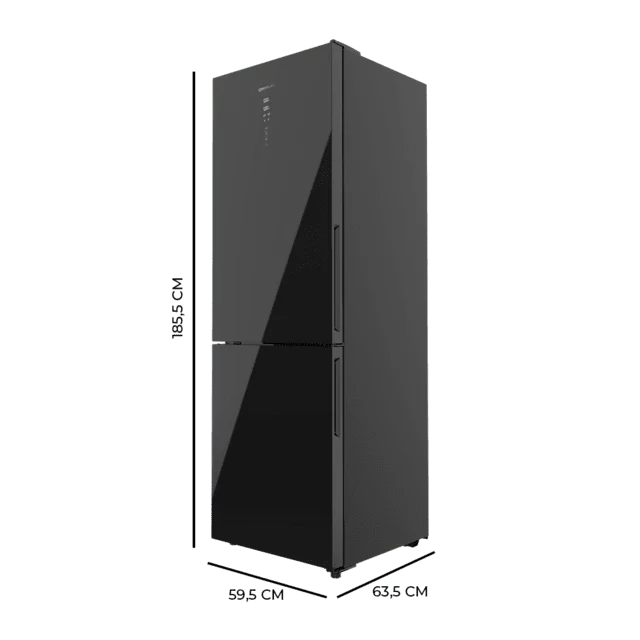 FRIGORIFICO COMBI CRISTAL NEGRO CECOTEC Black Glass con 322 litros de capacidad, 186x60 cm clase D INVERTER Total No Frost