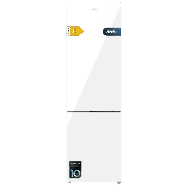 FRIGORIFICO COMBI CRISTAL BLANCO CECOTEC Glass white con 356 litros de capacidad, 200x60 cm clase E INVERTER Total No Frost