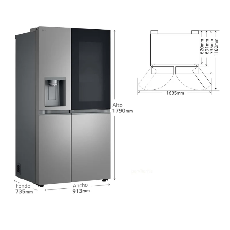 Frigorífico americano - LG InstaView Door-In-Door™ GSXE81PYBD, No Frost, 179 cm, 628 l, DoorCooling+™, Inoxidable antihuellas