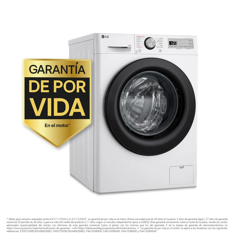 LAVADORA LG F4WR5011A6F 11KG 1400RPM Vapor,AI Direct Drive, Un 10% más eficiente que A, Serie 500