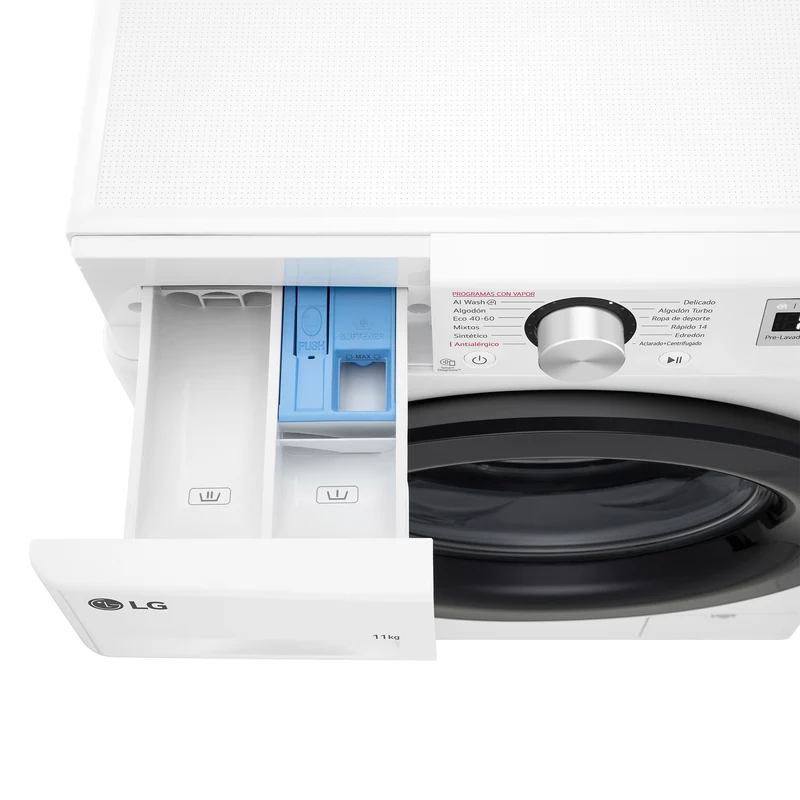 LAVADORA LG F4WR5011A6F 11KG 1400RPM Vapor,AI Direct Drive, Un 10% más eficiente que A, Serie 500